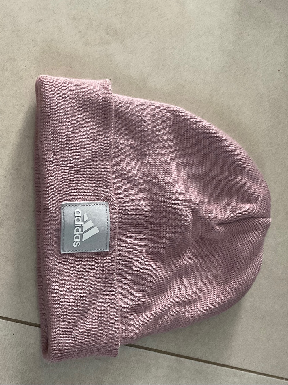 adidas Pastel Pink Fold-Over Knit Cap with Logo Patch